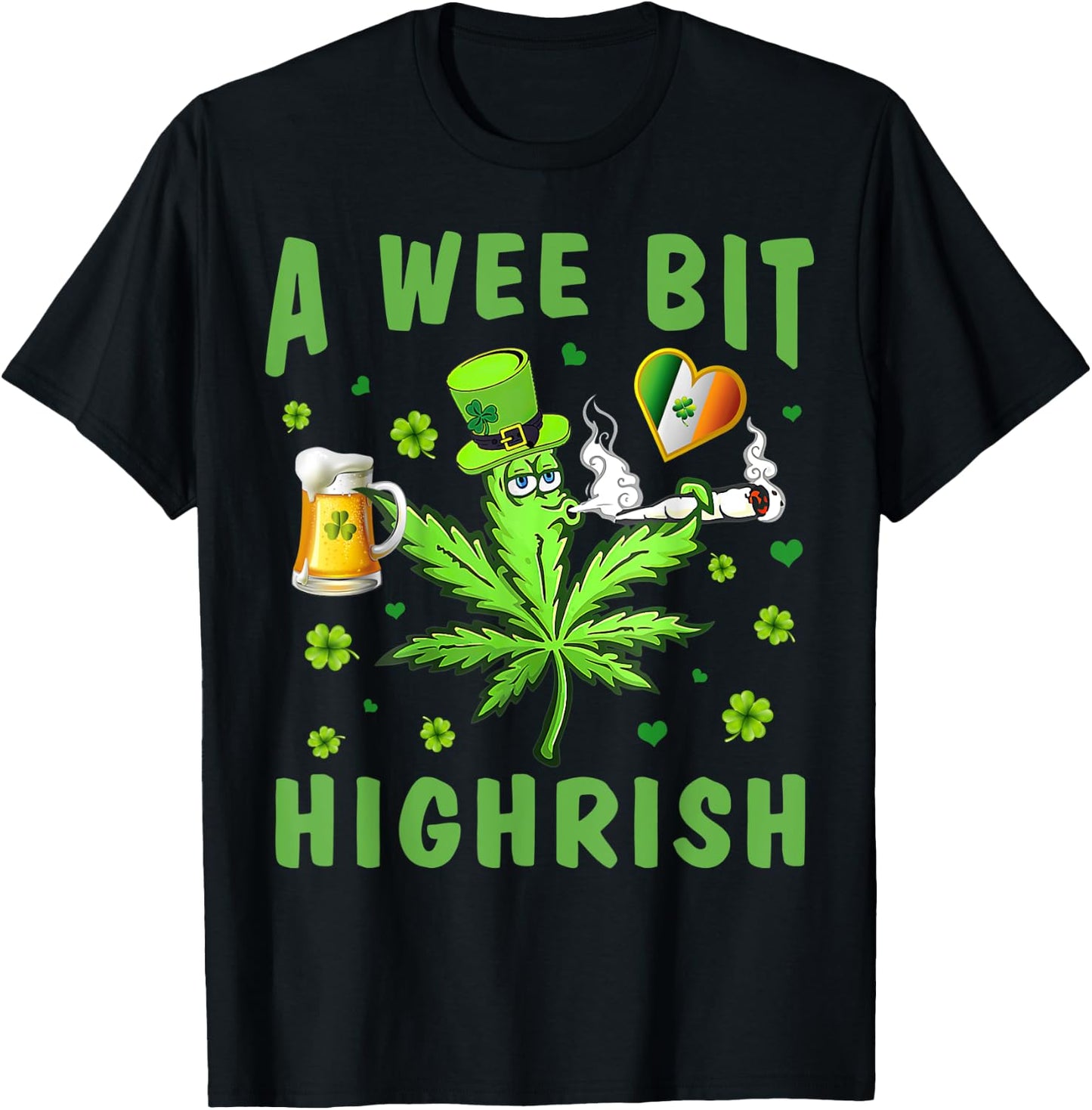 Funny St Patricks Day Weed Cannabis Beer Drinking Shamrocks T-Shirt - T-Shirt | Black