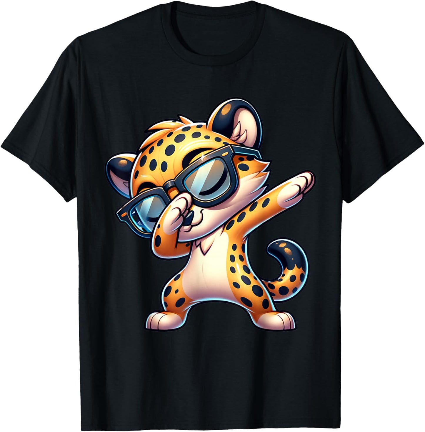 Dabbing Cheetah Sunglasses Cheetah Animal Colorful T-Shirt - T-Shirt | Black