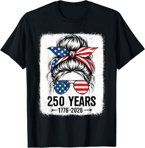 250 Years America Women 250 Anniversary USA 4th of July Girl T-Shirt - T-Shirt | Black