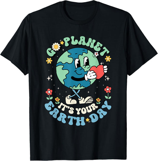 Cute Go Planet Its Your Earth Day 2026 Teacher Kids Groovy T-Shirt - T-Shirt | Black