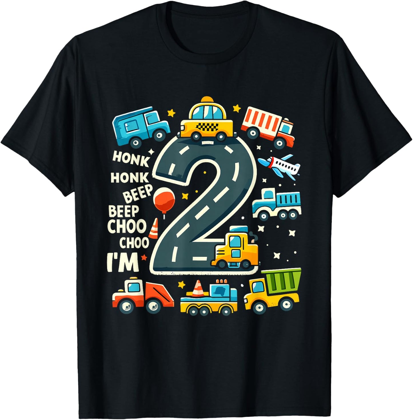 2 Year Old Birthday Boy Truck Car Transport , black T-Shirt - T-Shirt | Black