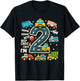 2 Year Old Birthday Boy Truck Car Transport , black T-Shirt - T-Shirt | Black