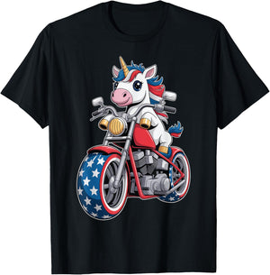 Kawaii Unicorn on Motorcycle T-Shirt - T-Shirt | Black