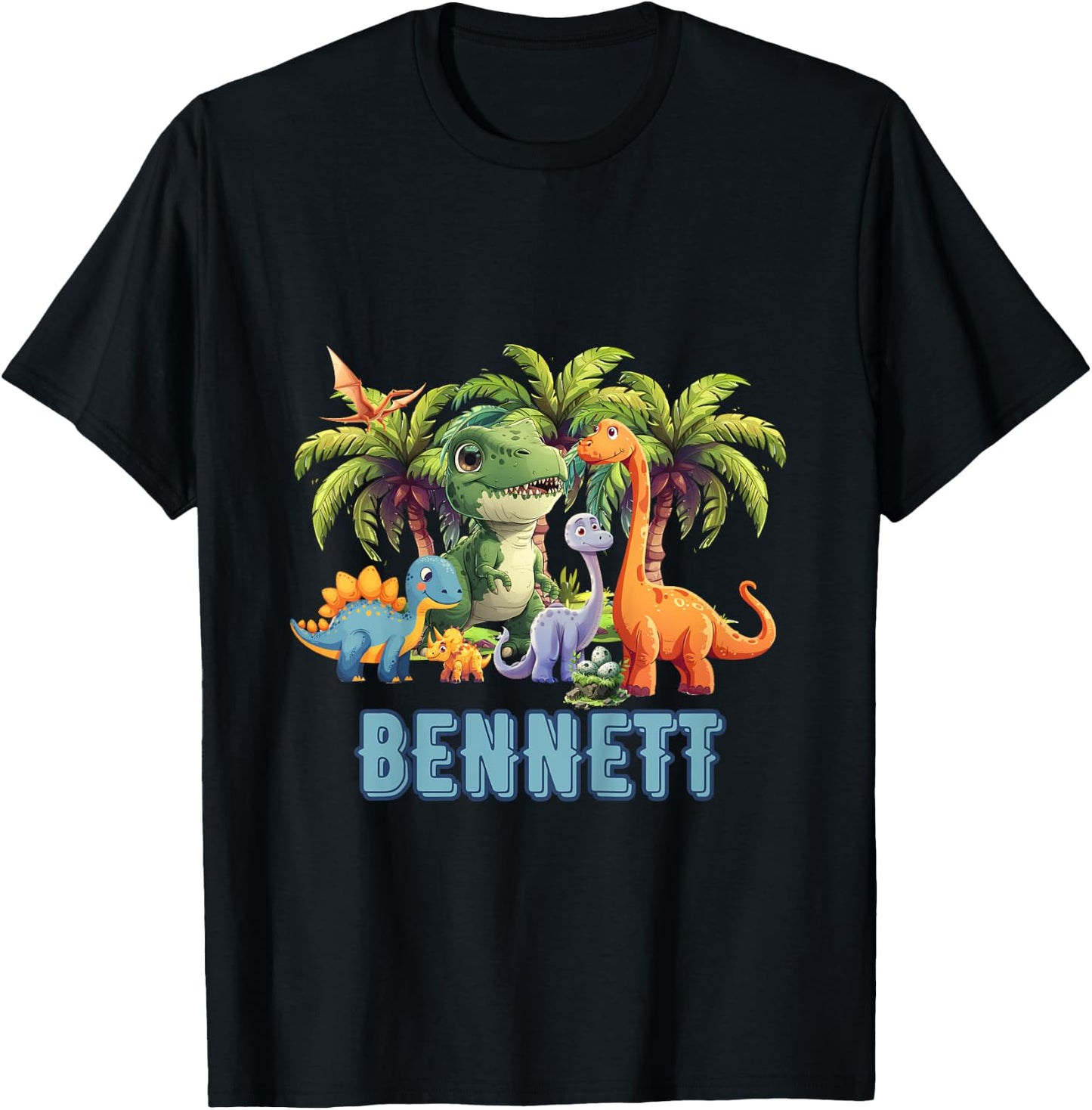 Kids Dinosaur Dino TRex Personalized BENNETT T-Shirt - T-Shirt | Black