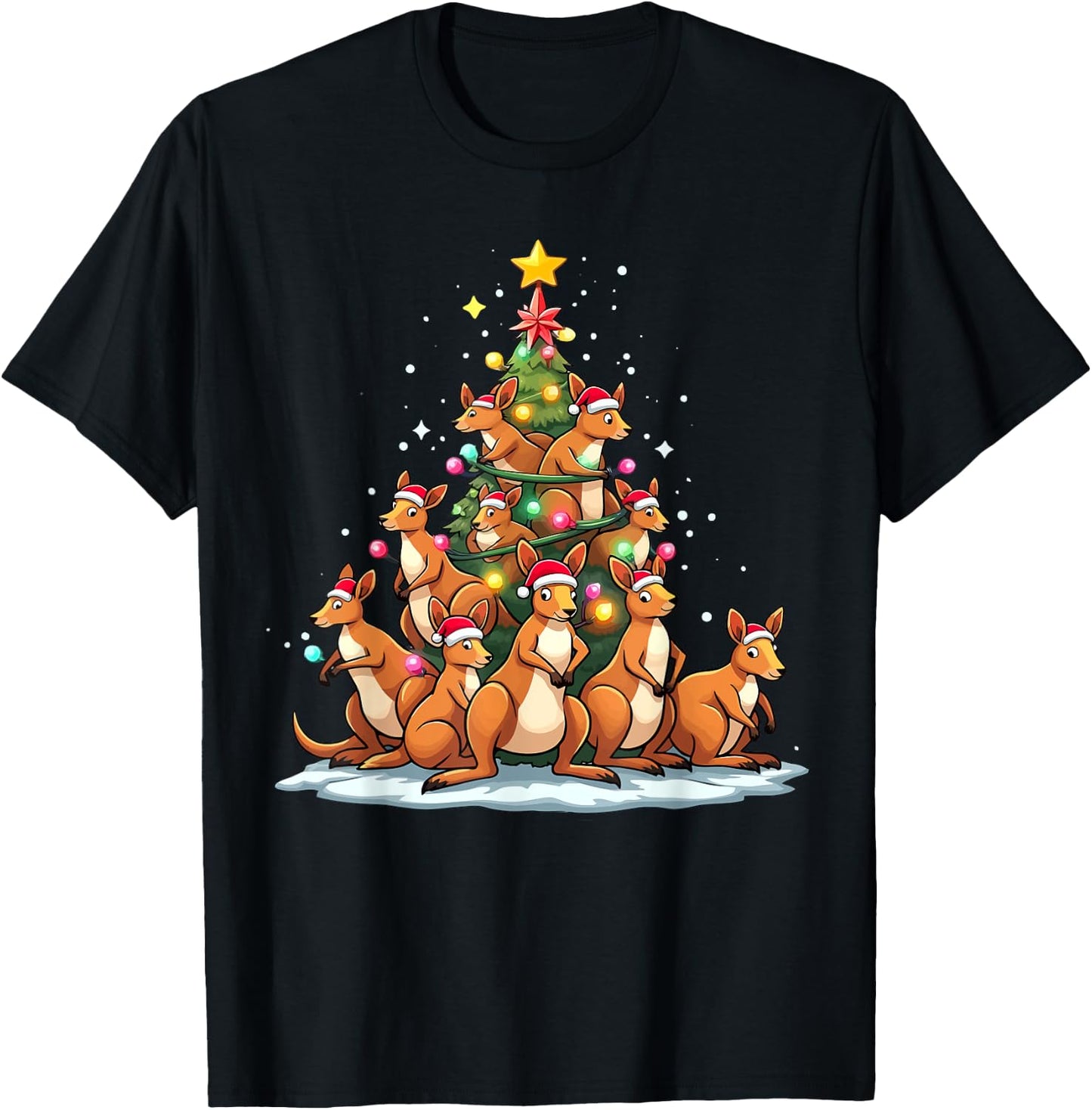 Kangaroo Christmas Tree Funny Roo Holiday Cute Kangaroo T-Shirt - T-Shirt | Black