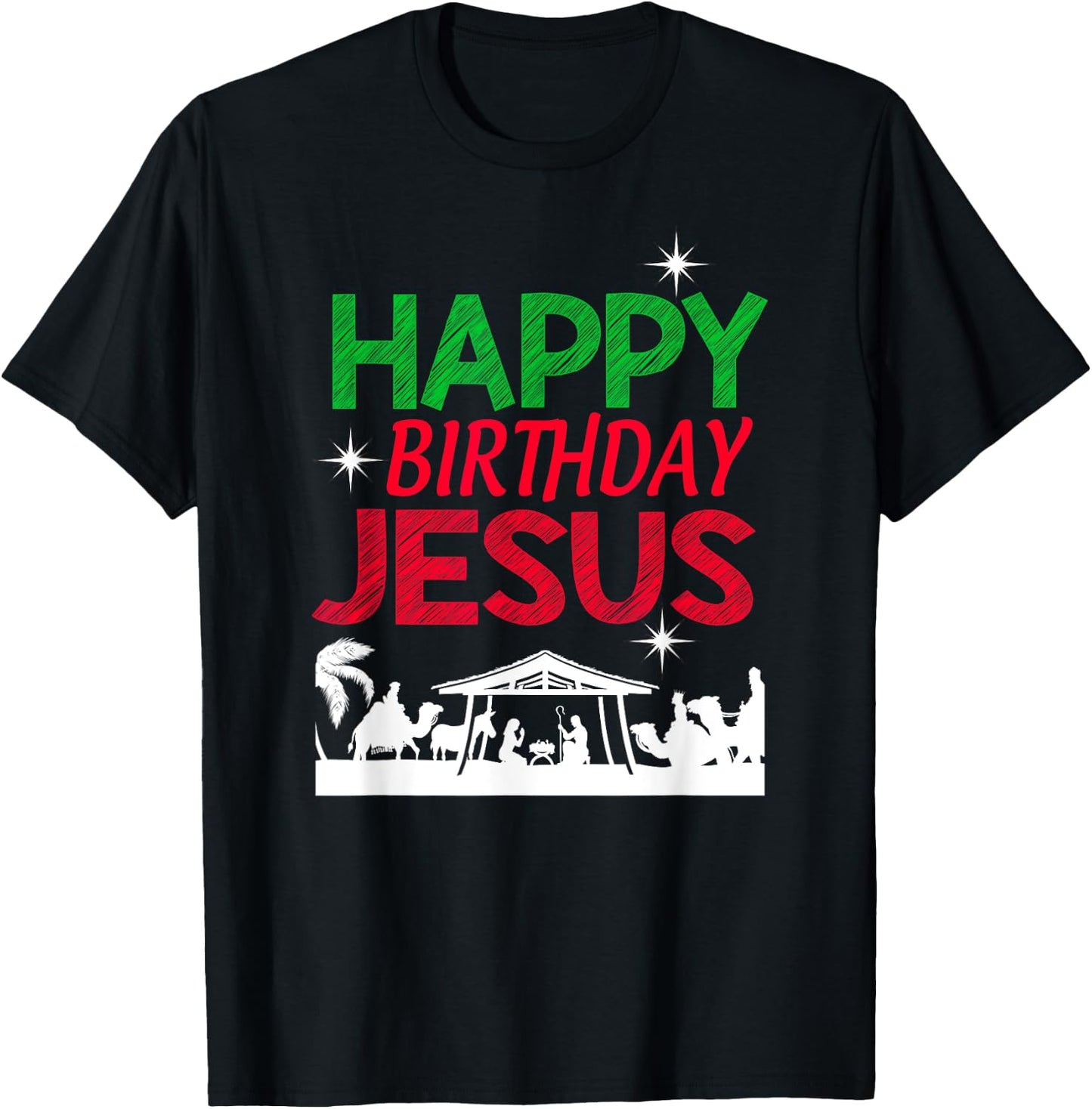 Happy Birthday Jesus Christian Christmas Religious Nativity T-Shirt - T-Shirt | Black
