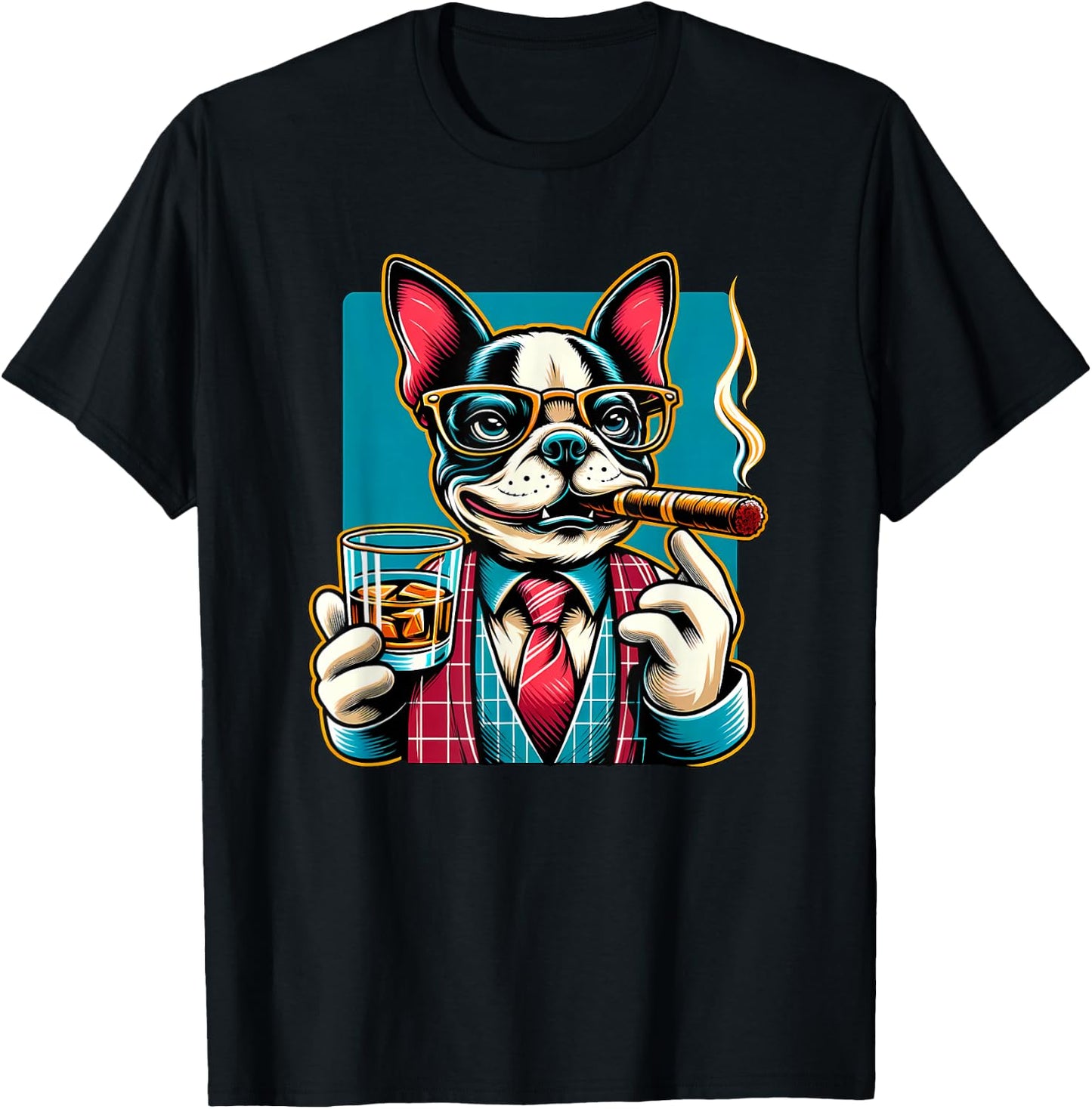 Boston Terrier dog Cigar And Whiskey T-Shirt - T-Shirt | Black