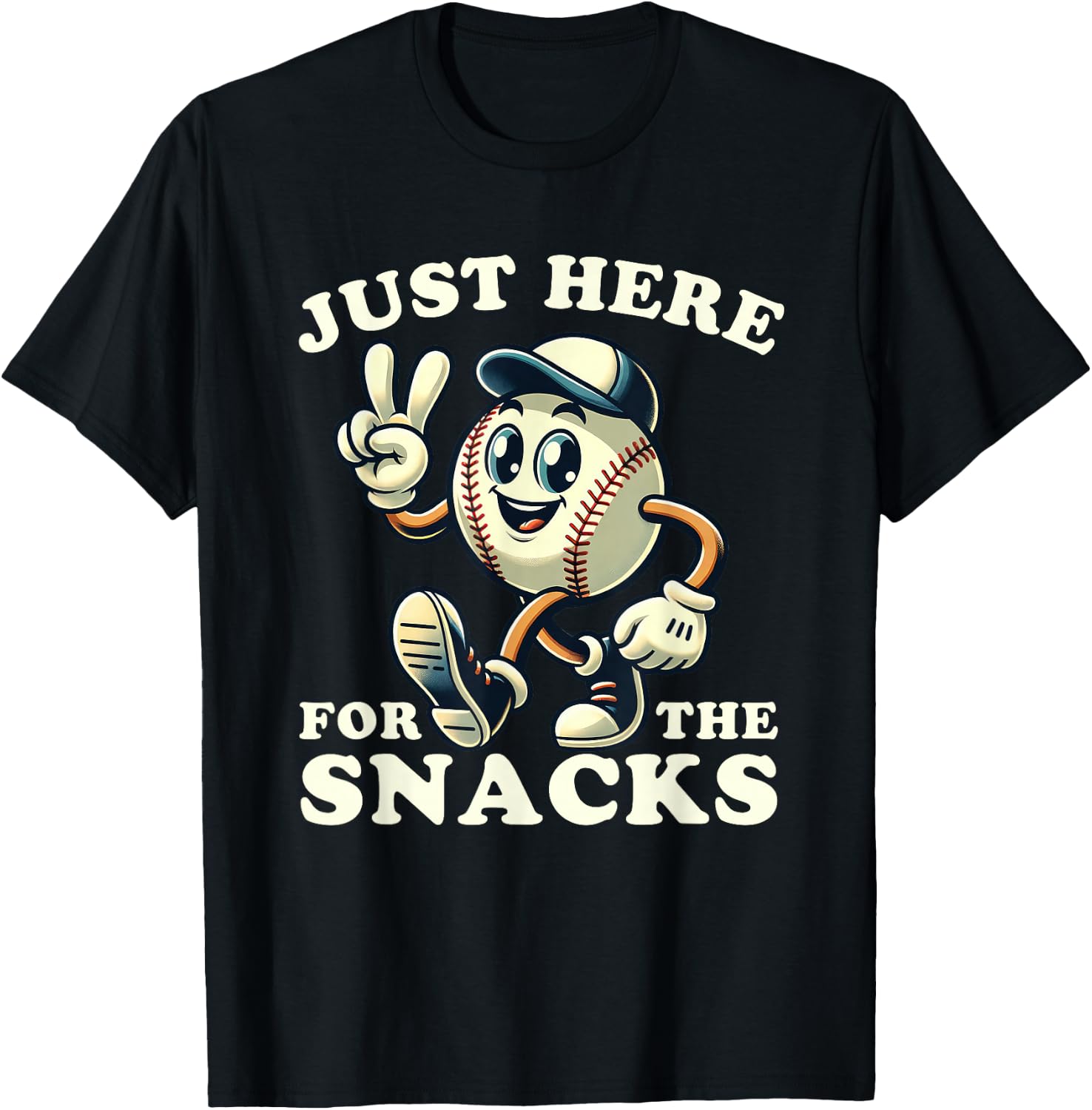 Baseball Just Here for the Snacks Funny Men Women Kids T-Shirt - T-Shirt | Black