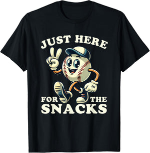 Baseball Just Here for the Snacks Funny Men Women Kids T-Shirt - T-Shirt | Black