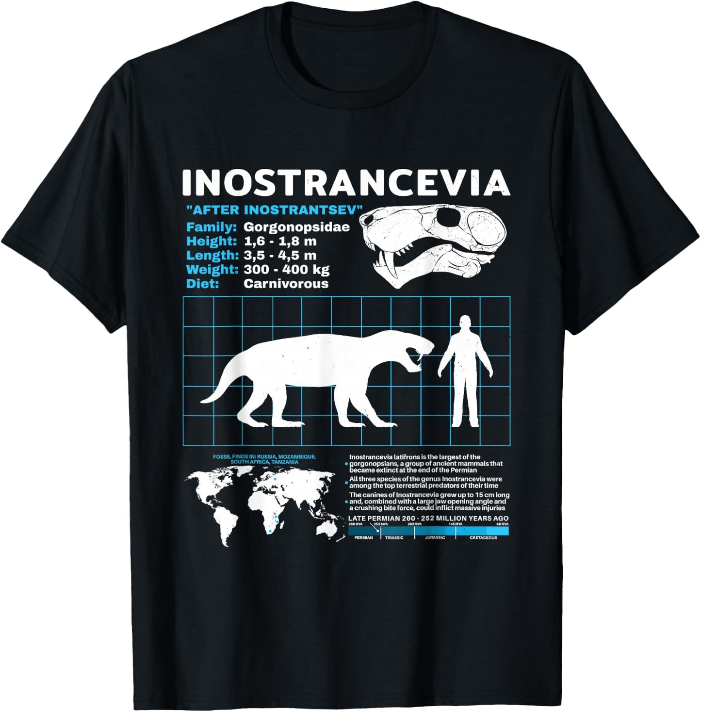 Inostrancevia Fact Sheet Skull Fossil T-Shirt - T-Shirt | Black