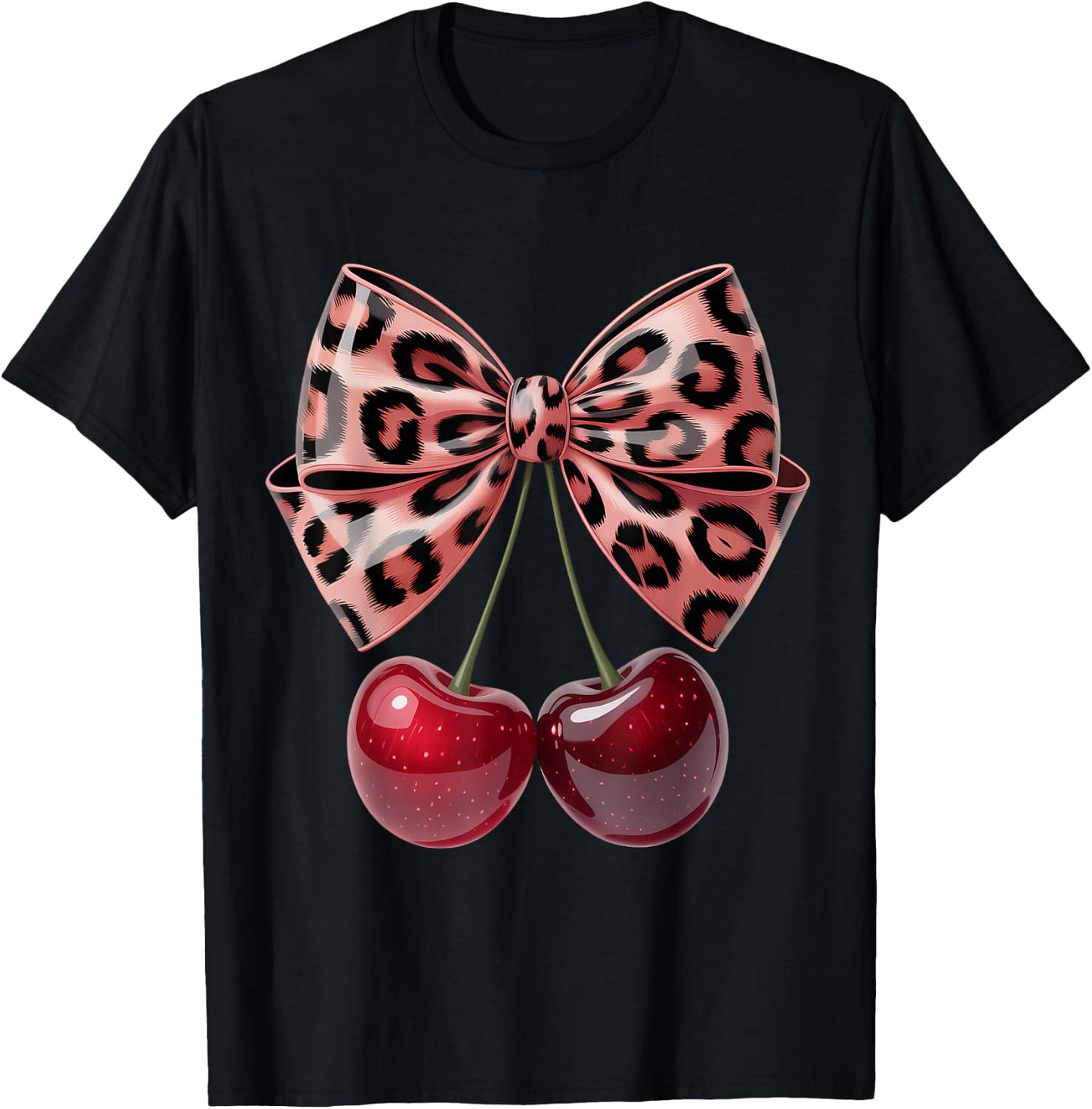 Cherry Bow Coquette Red Cherries Fruits T-Shirt - T-Shirt | Black