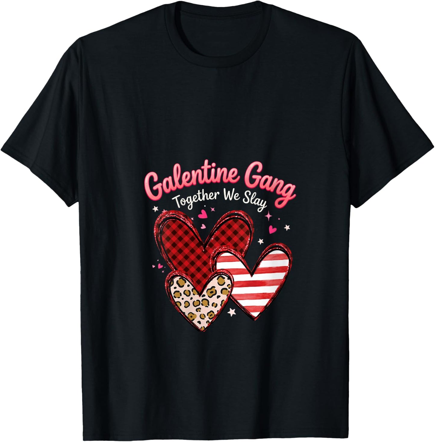 Women's Valentines Day Galentines Gang Hearts Valentine Women Girls V-Neck T-Shirt - T-Shirt | Black