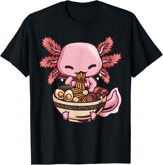 Axolotl Ramen Anime Kawaii Eating Girls Teens T-Shirt - T-Shirt | Black