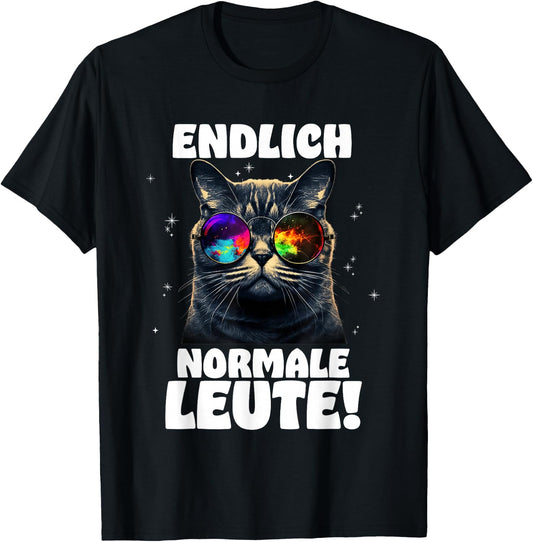 Finally Normal People Rave Trippy Trance Goa Cat , black T-Shirt - T-Shirt | Black
