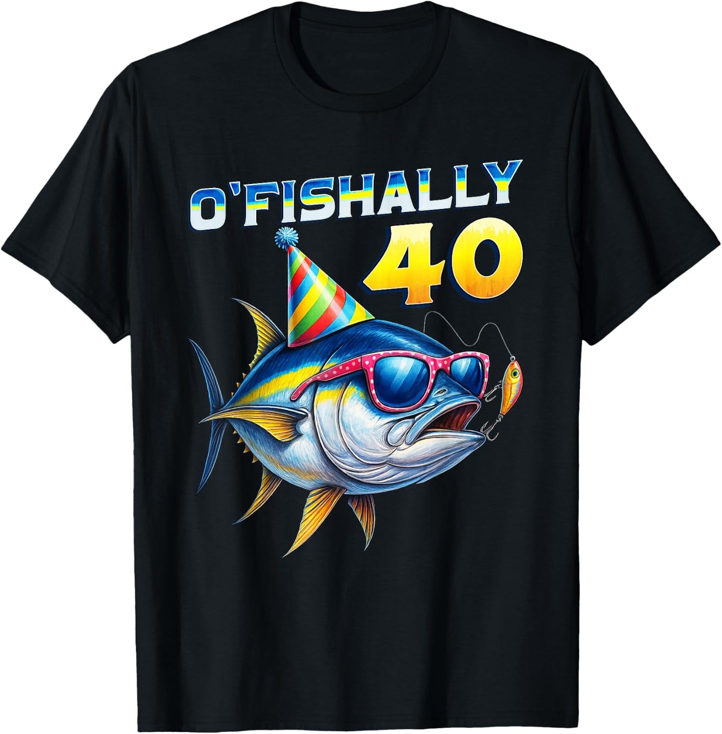O'fishally 40 Year Old Funny Fishing 40th Birthday Tuna Fish T-Shirt - T-Shirt | Black