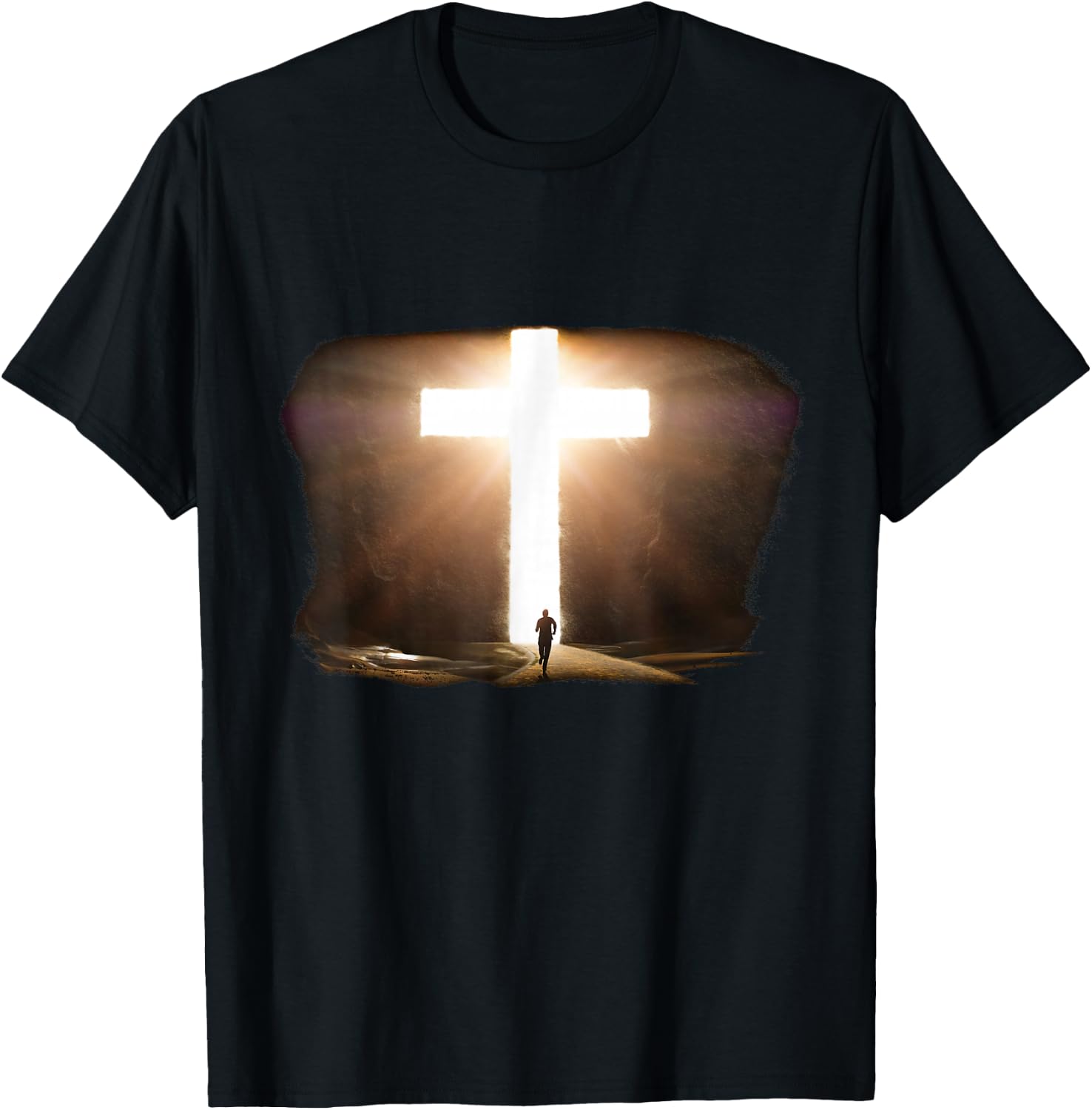 Jesus Christ Faith Cross in the Rock Christian Running Men T-Shirt - T-Shirt | Black