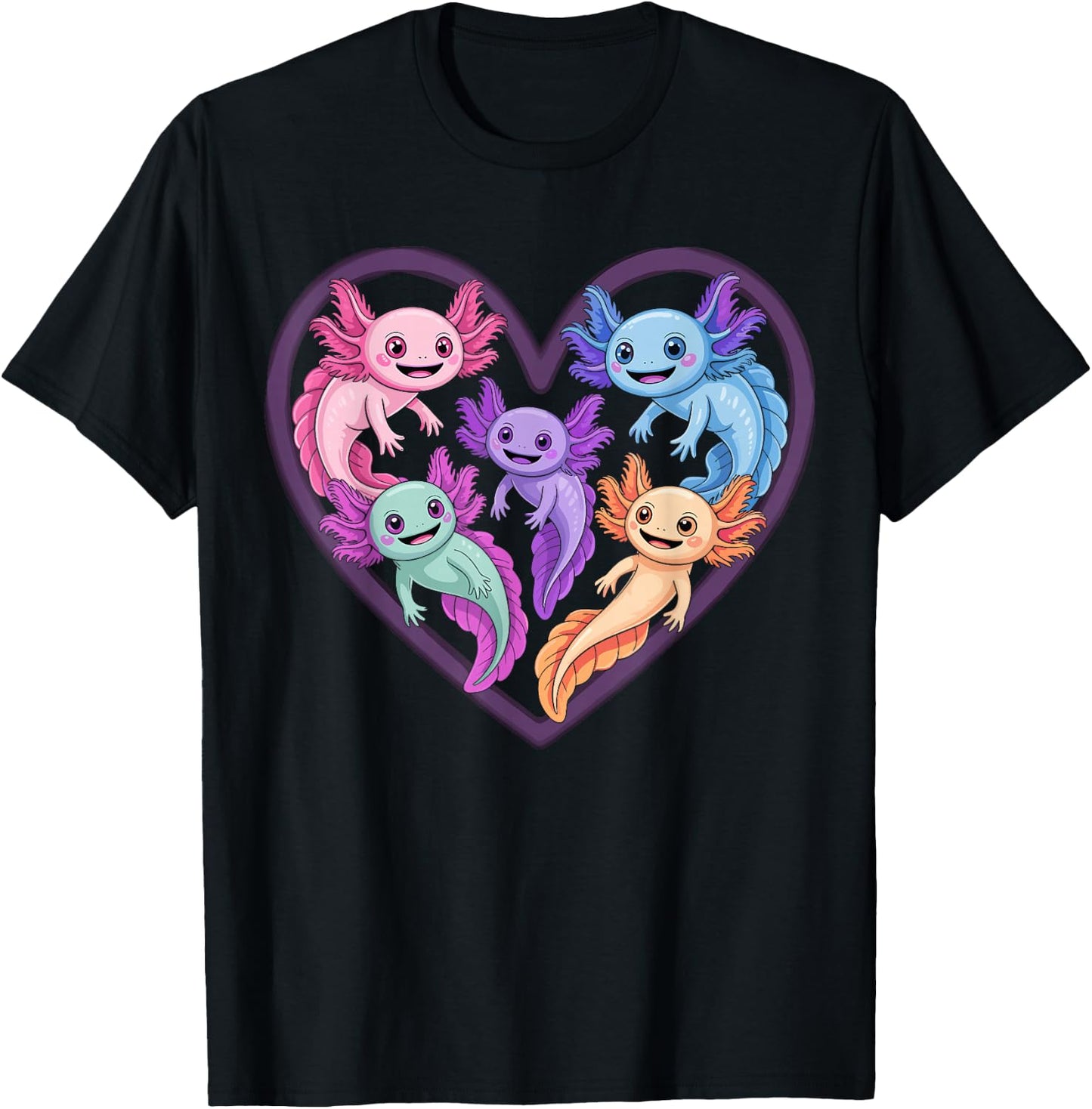 Axolotl Heart Cute Kawaii Axolotls T-Shirt - T-Shirt | Black