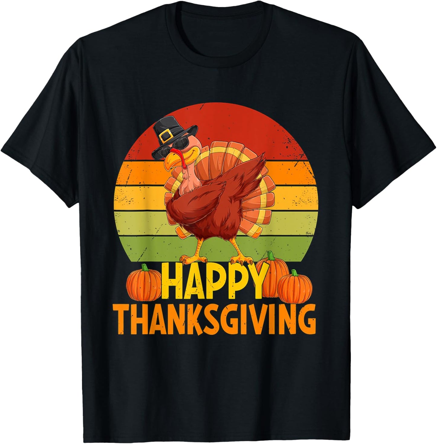 Happy Thanksgiving Dabbing Turkey Pilgrim Boys Girls Toddler T-Shirt - T-Shirt | Black