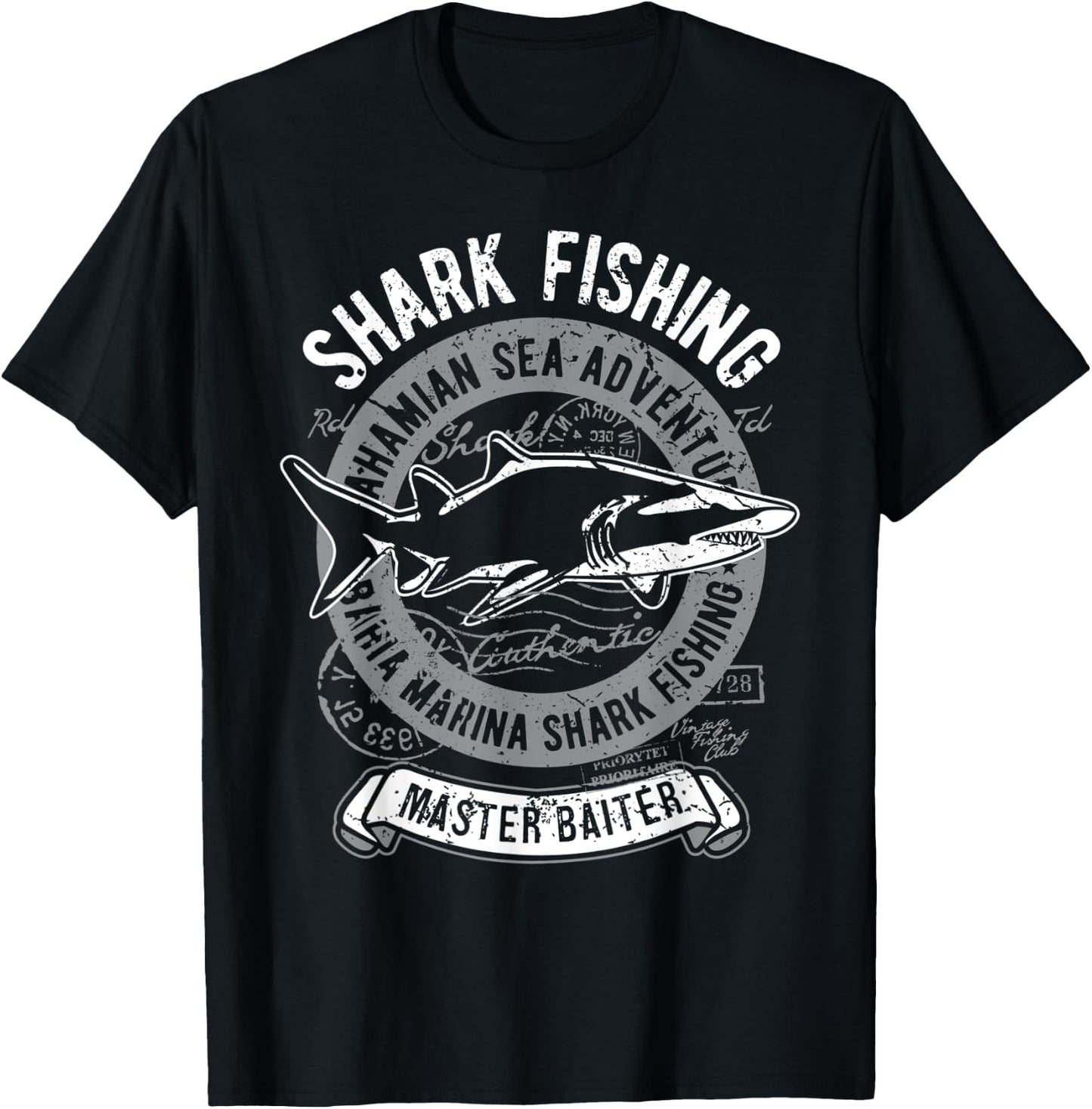 Shark Fisherman Vintage Angler Black Tip Shark Master Baiter T-Shirt - T-Shirt | Black