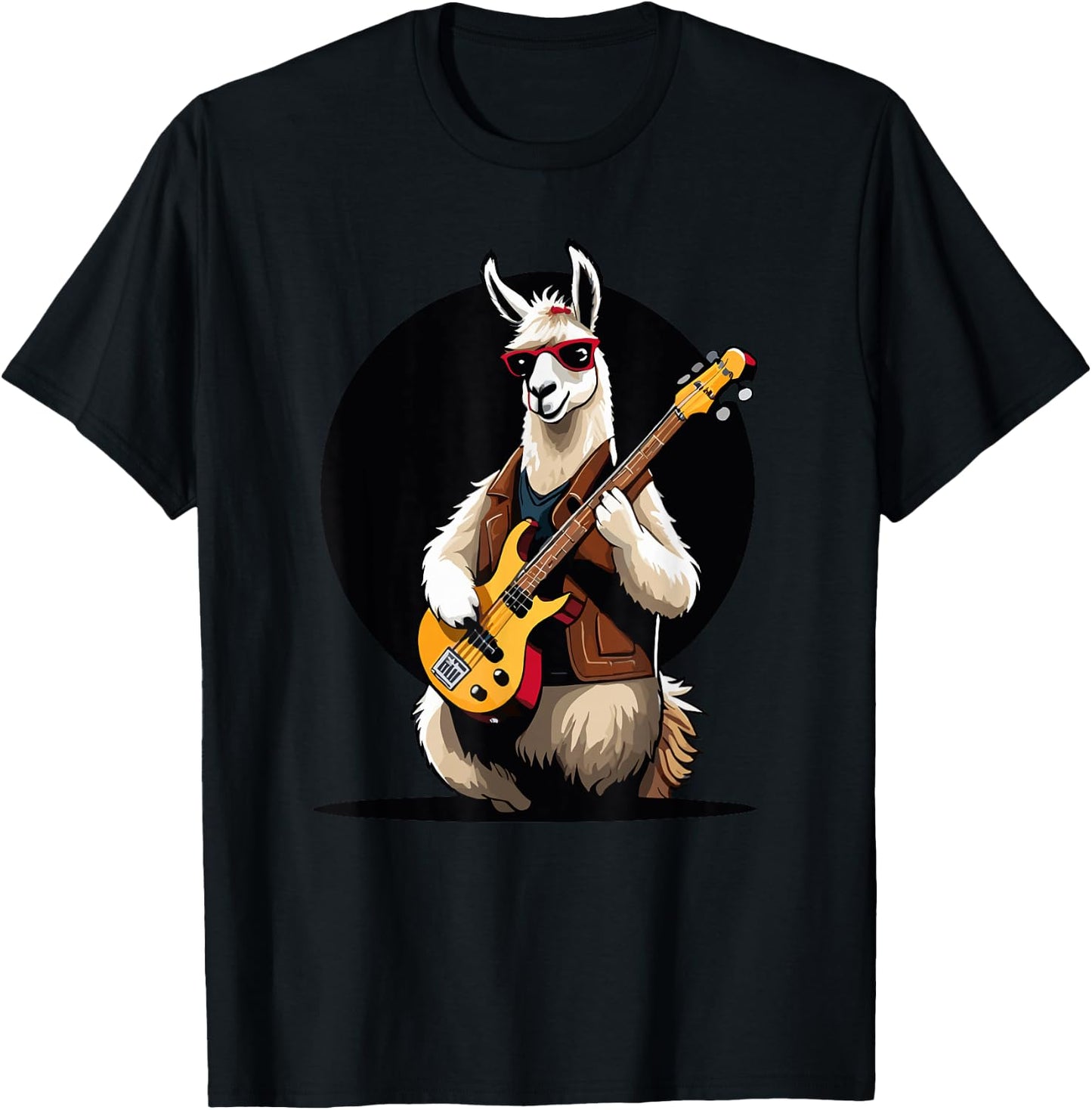 Llama playing Electric Guitar, Llama Guitarist T-Shirt - T-Shirt | Black