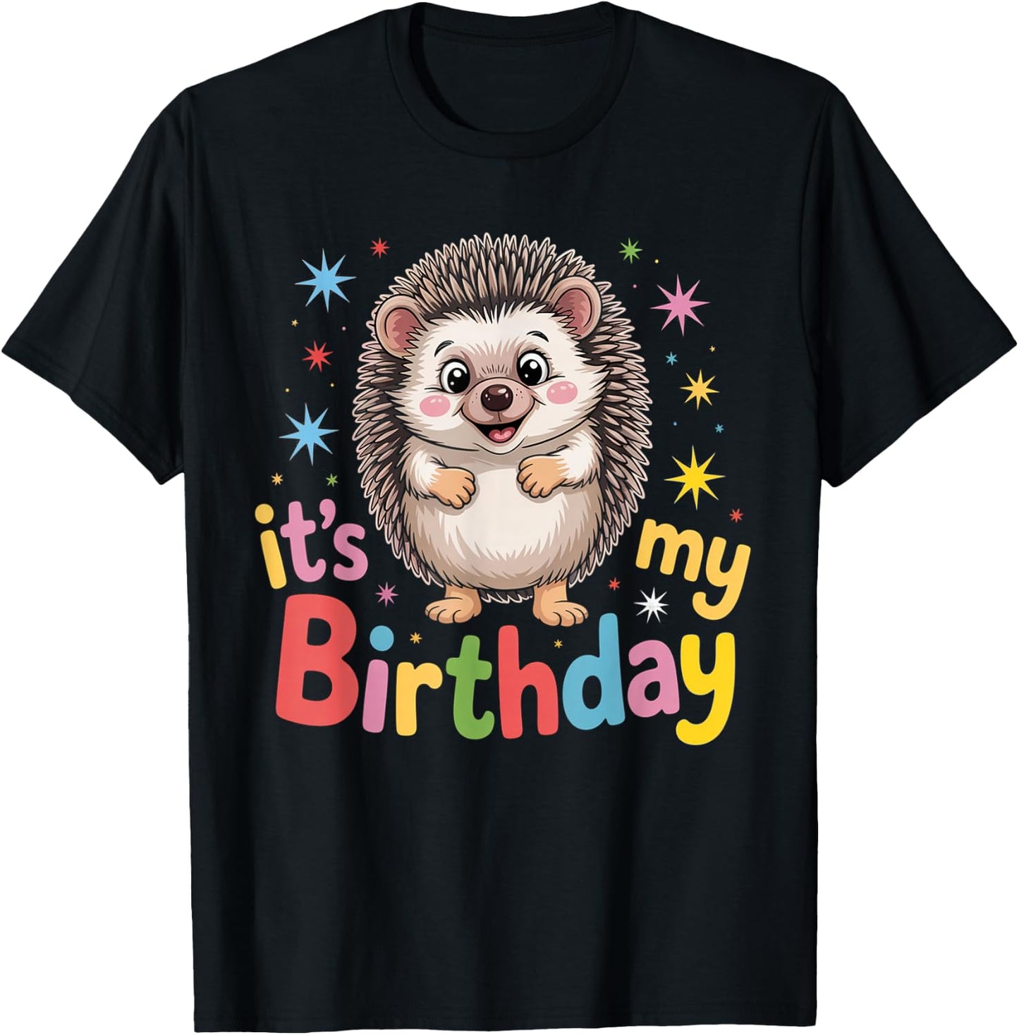 Birthday Hedgehog Women Men & Kids T-Shirt - T-Shirt | Black