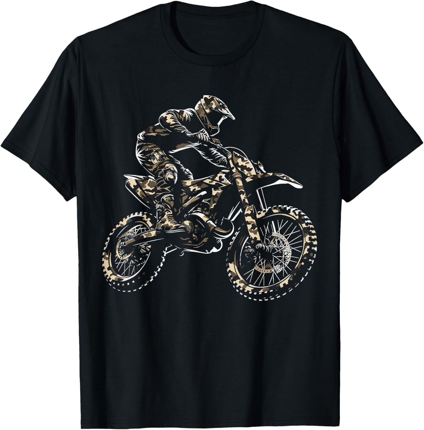 Camo Motocross Dirt Bike Camouflage T-Shirt - T-Shirt | Black