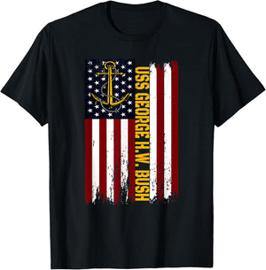 Aircraft Carrier USS George H.W. Bush Veteran Father Grandpa T-Shirt - T-Shirt | Black