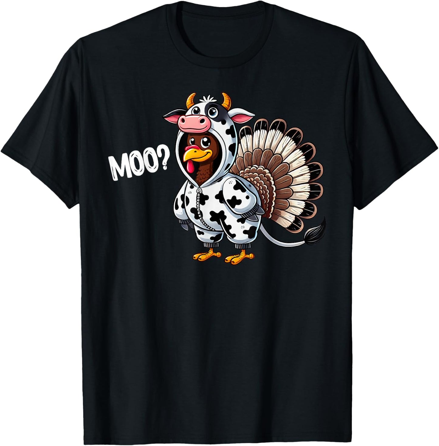 Turkey Moo Funny Thanksgiving Fake Cow Costume Halloween T-Shirt - T-Shirt | Black