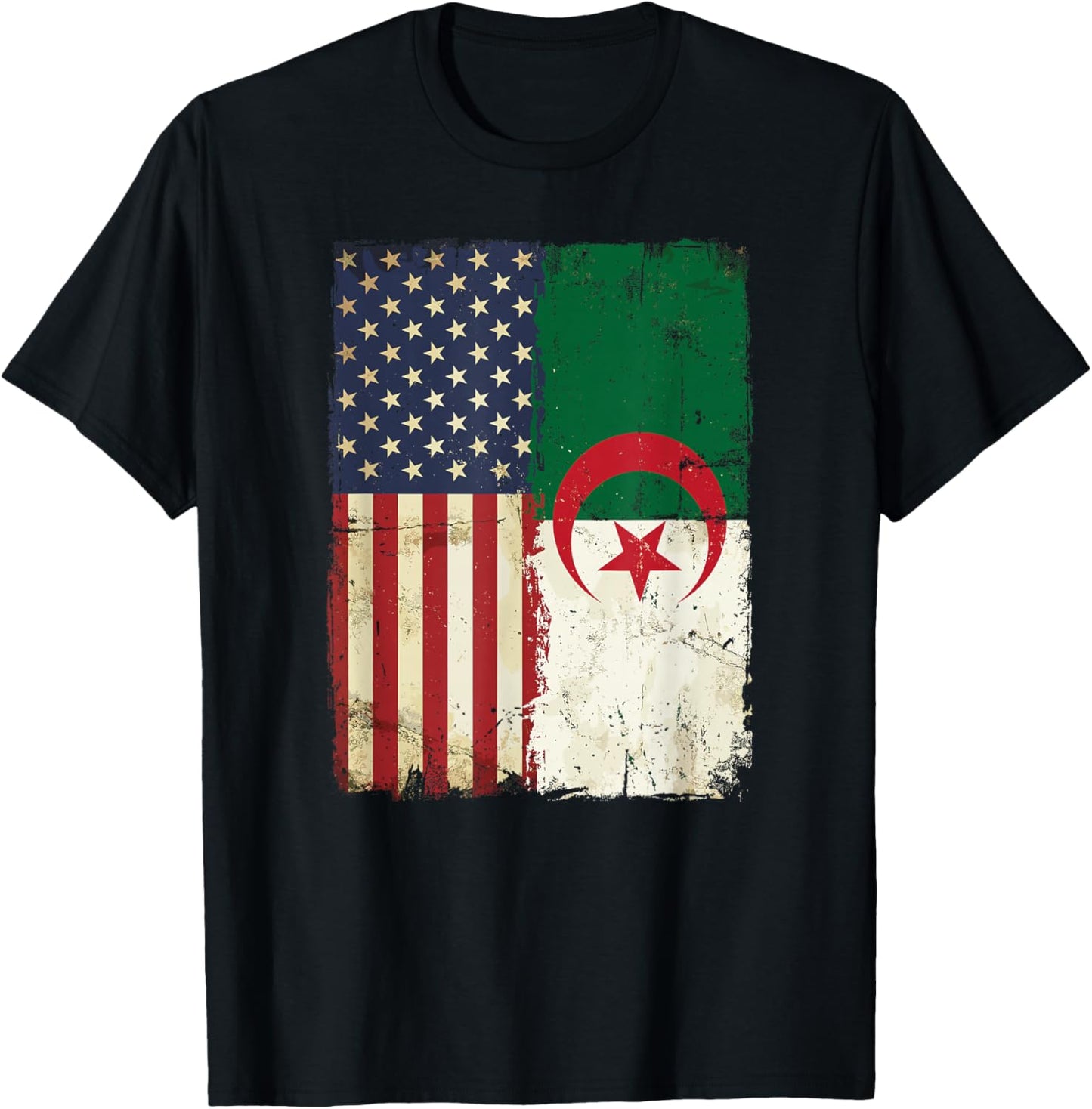 Algerian American Flag Pride Heritage Patriotic Vintage T-Shirt - T-Shirt | Black