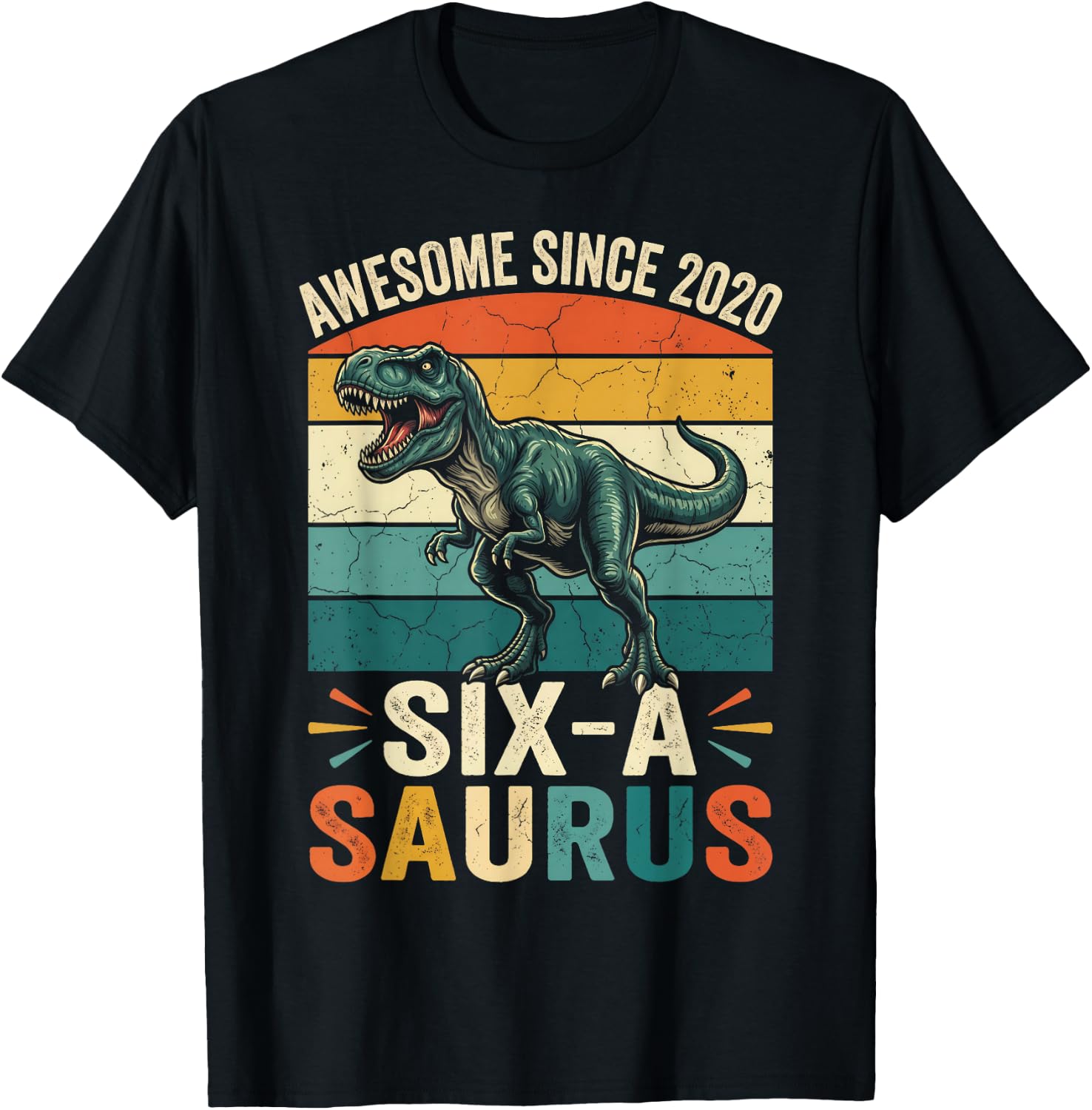 6th Birthday 6 Year Old Dinosaur Six Saurus Boys Kids Party T-Shirt - T-Shirt | Black