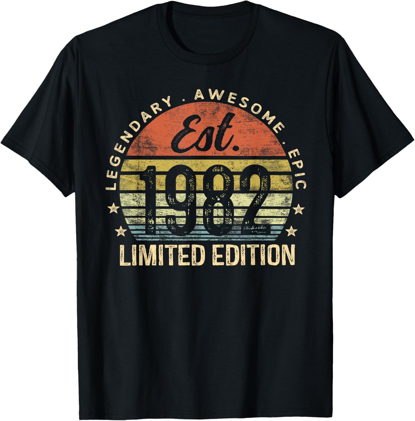 Legendary Awesome Epic 1982 Gifts Women Men Est 1982 Limited Edition 43rd Birthday Black -Adults Casual Retro Classic Fit Short Sleeve Pull On Small T-Shirt - T-Shirt | Black