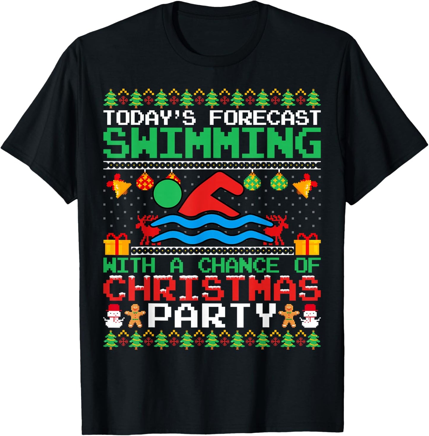 Swimming Christmas Party Swim Swimmer Christmas Ugly Style T-Shirt - T-Shirt | Black