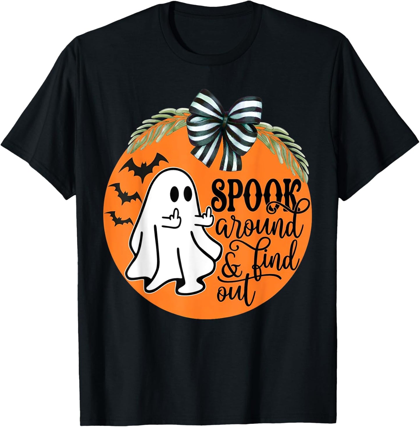 Spook Around & Find Out Ghost Middle Finger T-Shirt - T-Shirt | Black