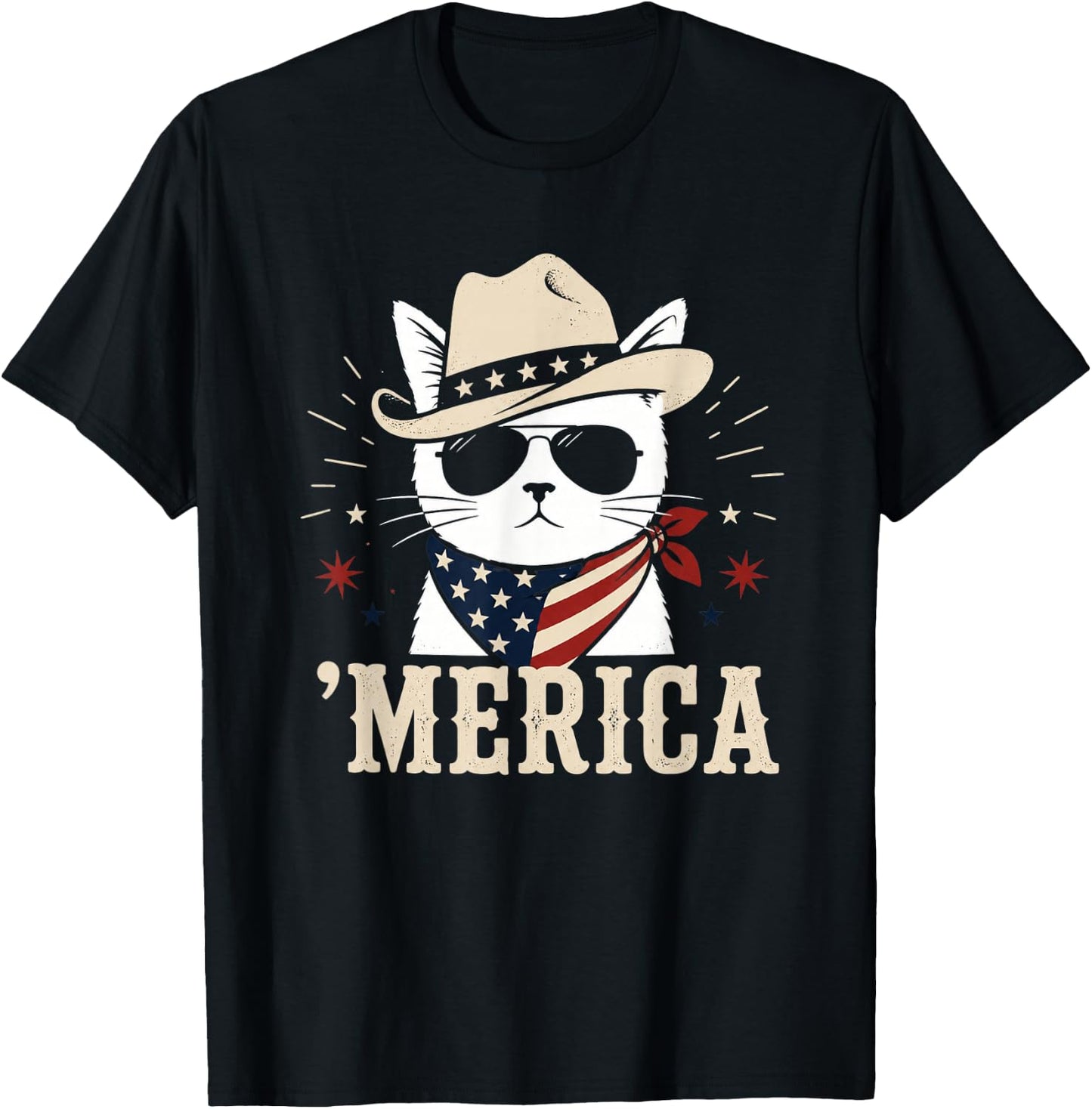 USA Merica Cat 4th of July Funny Patriotic T-Shirt - T-Shirt | Black