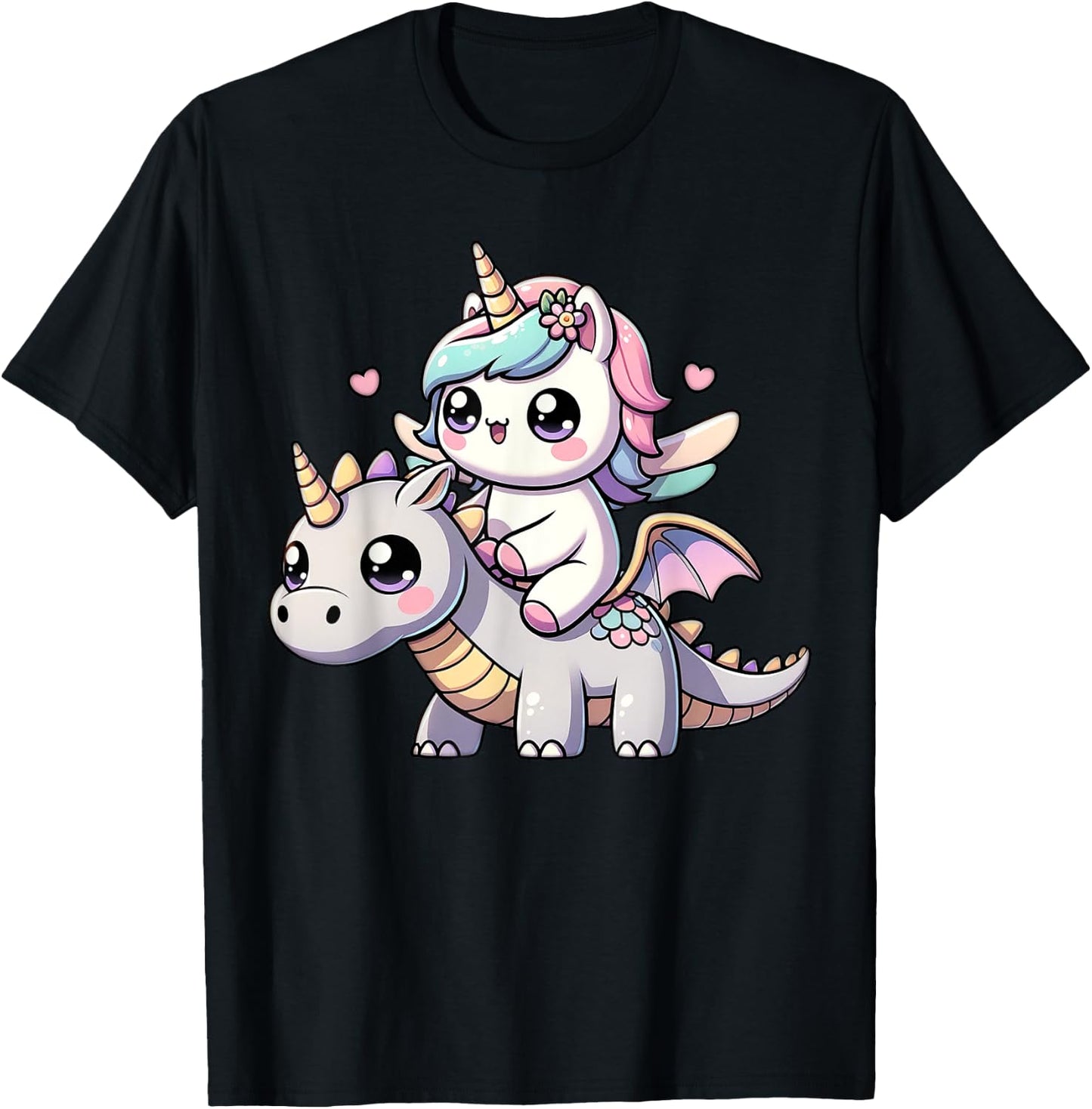 Kawaii Unicorn Dragon Ride Magical Fantasy Adventure T-Shirt - T-Shirt | Black