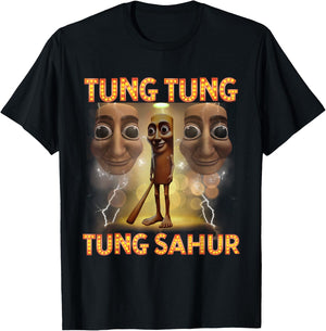 Tung Tung Sahur Funny Meme Italian Brain Red T-Shirt - T-Shirt | Black