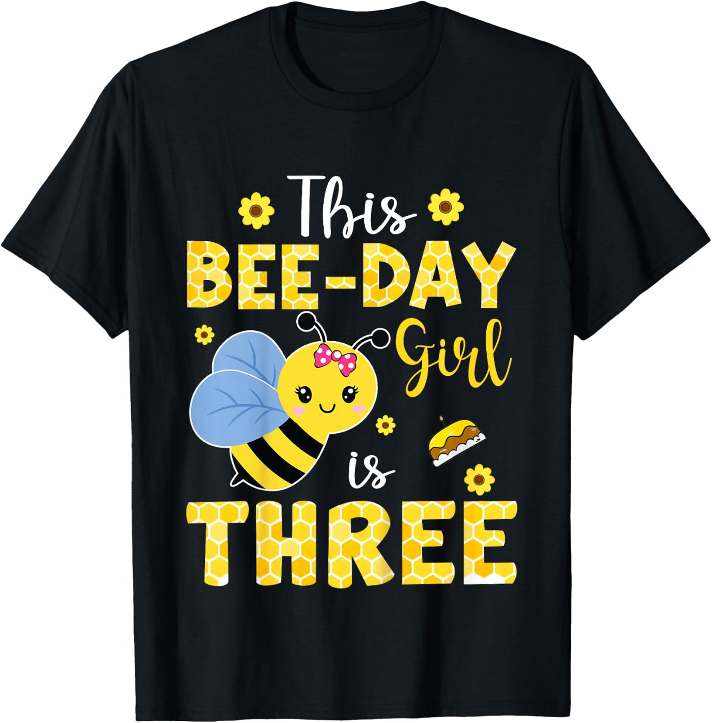 This Bee-Day Girl Is Three 3 Years Old 3rd Birthday Kids T-Shirt - T-Shirt | Black