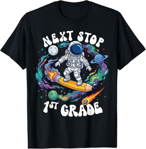 Next Stop 1st Grade School Graduation Astronaut Boy Girl Kid T-Shirt - T-Shirt | Black