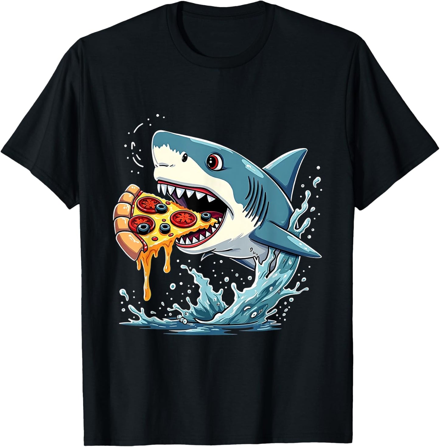 Shark Eating Pizza Funny Pizza Lover Men Women T-Shirt - T-Shirt | Black