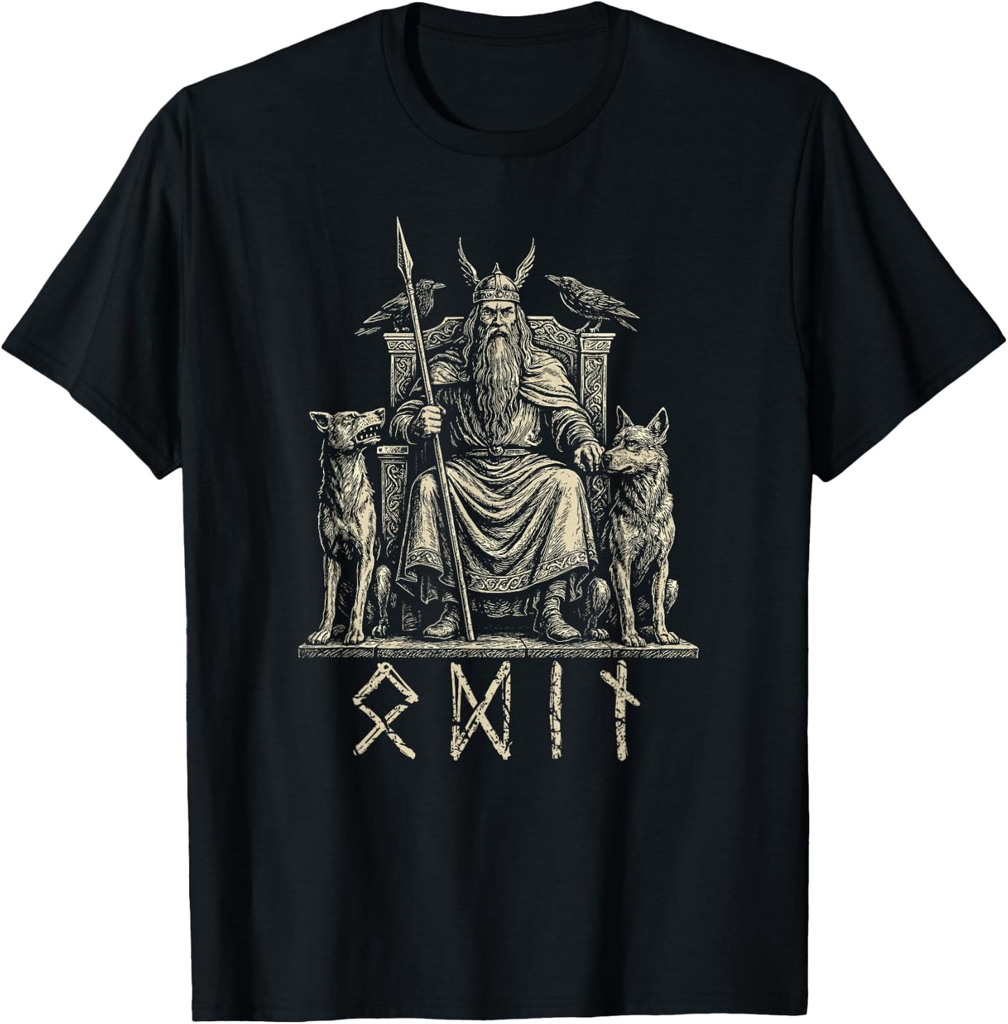 Odin Wolves Ravens Odins Wotan Nordic Viking God Viking T-Shirt - T-Shirt | Black