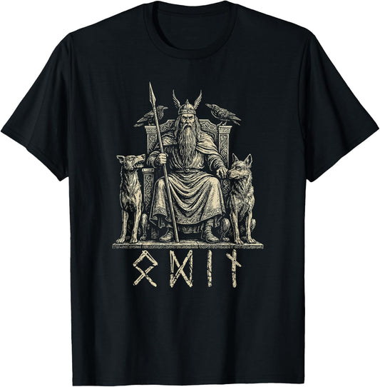 Odin Wolves Ravens Odins Wotan Nordic Viking God Viking T-Shirt - T-Shirt | Black