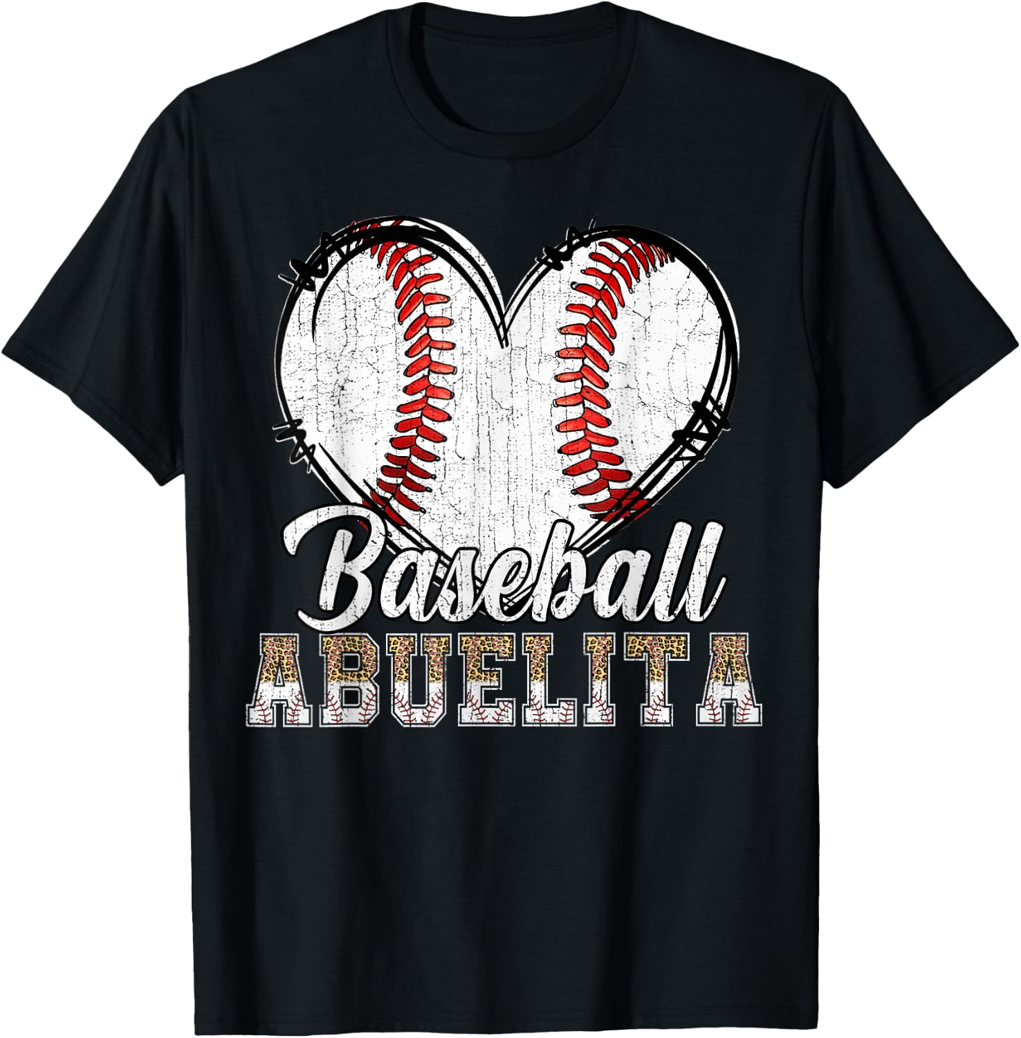 Softball Baseball Abuelita Heart Leopard Print Mother's Day T-Shirt - T-Shirt | Black