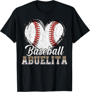 Softball Baseball Abuelita Heart Leopard Print Mother's Day T-Shirt - T-Shirt | Black