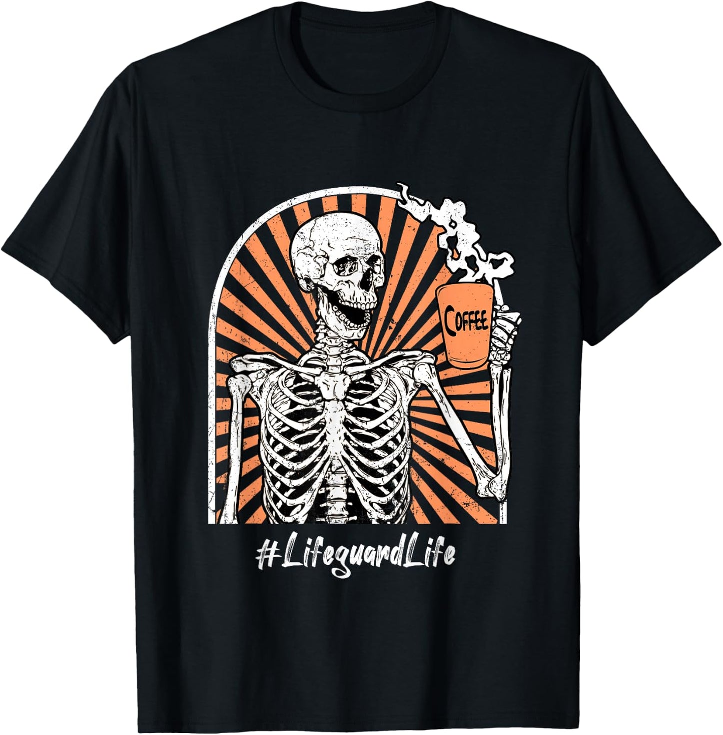 Lifeguard Life Coffee Skeleton Exhausted Funny T-Shirt - T-Shirt | Black