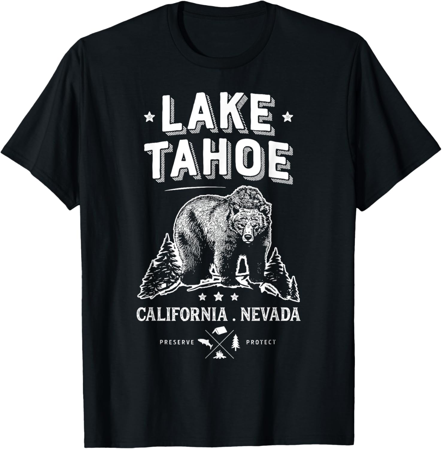 Lake Tahoe T Shirt California Nevada Vintage Bear Men Women T-Shirt - T-Shirt | Black