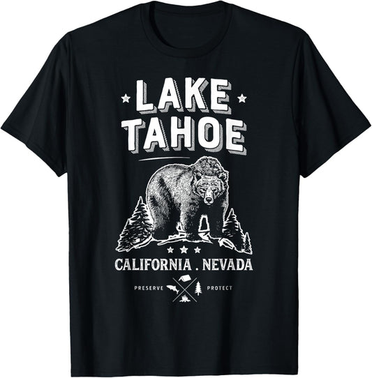 Lake Tahoe T Shirt California Nevada Vintage Bear Men Women T-Shirt - T-Shirt | Black