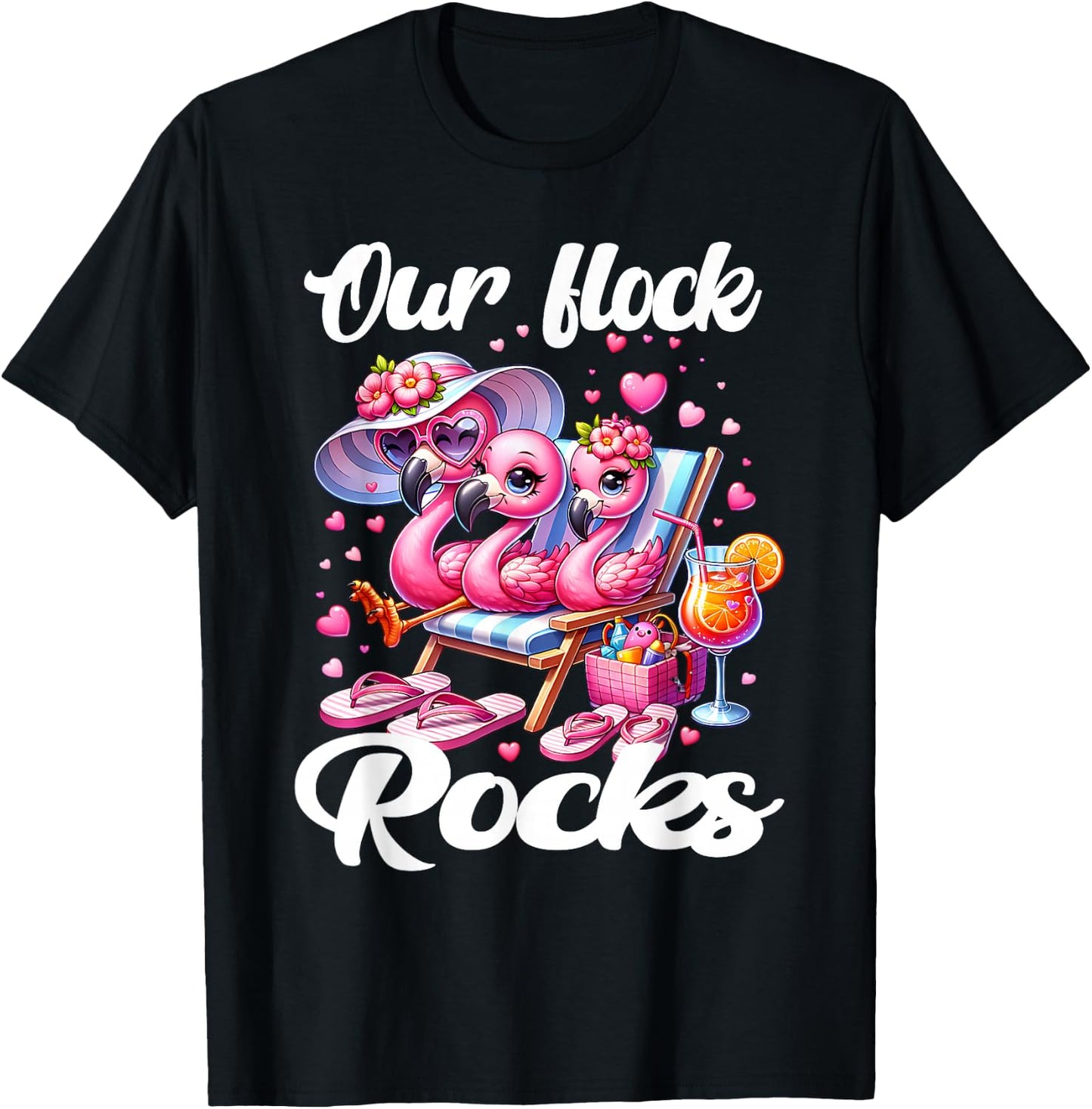 Our Flock Rocks Flamingo Summer Vacation Family Matching T-Shirt - T-Shirt | Black