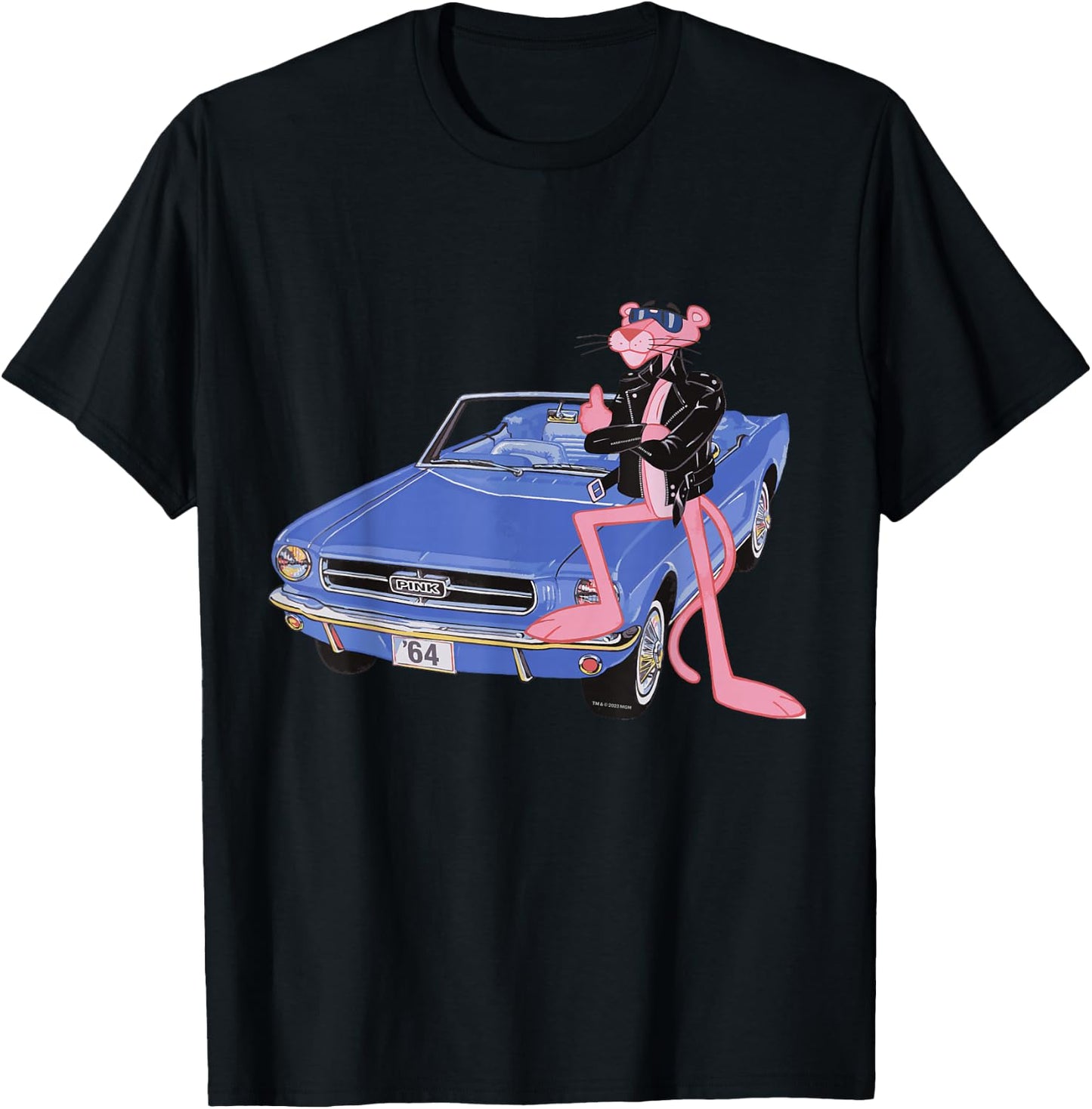 Pink Panther Vintage 1964 Convertible Car Cool Cat , black T-Shirt - T-Shirt | Black