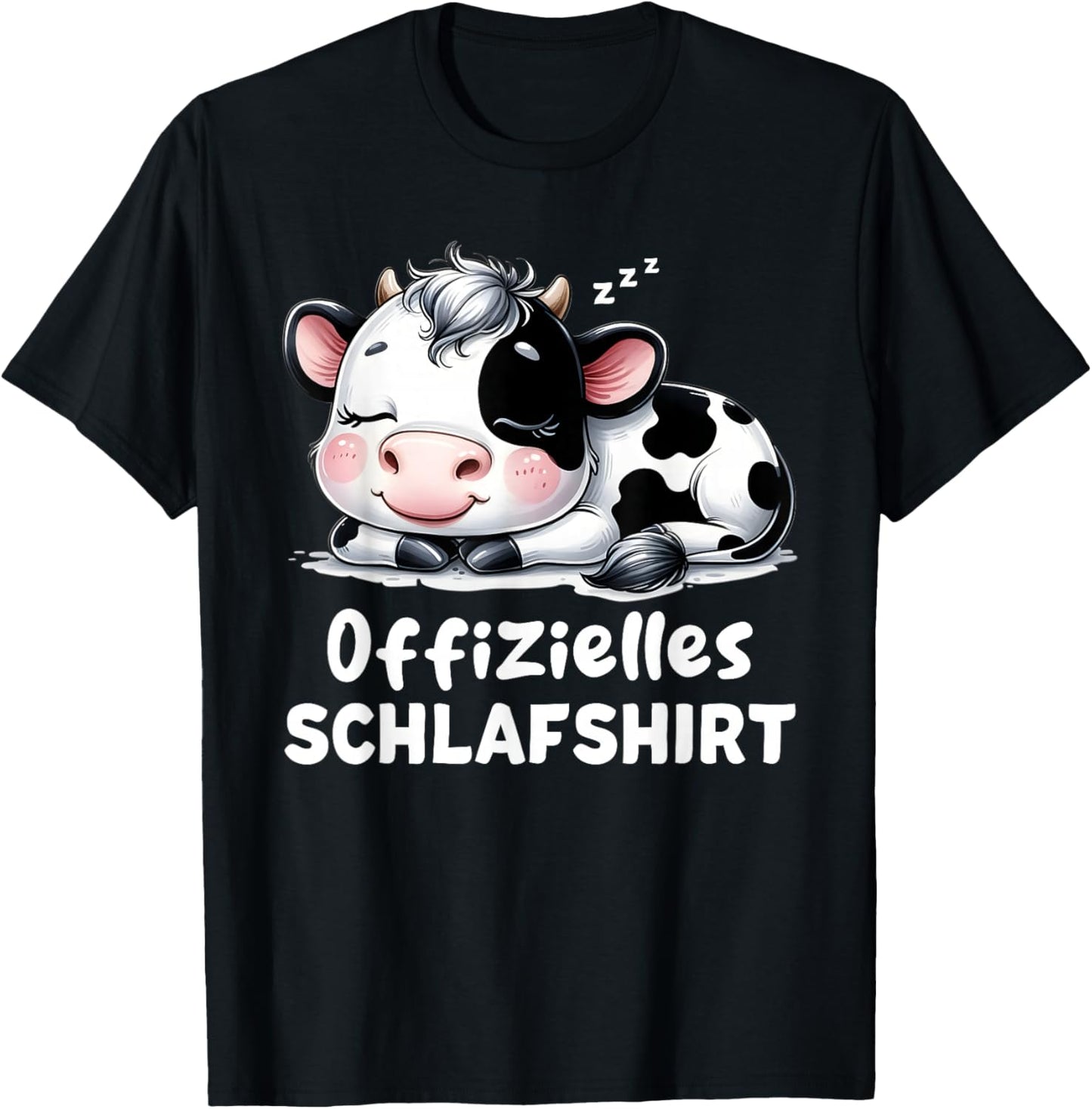 Cow Sleep Shirt Pyjamas Ladies Girls Tired Cow , black T-Shirt - T-Shirt | Black