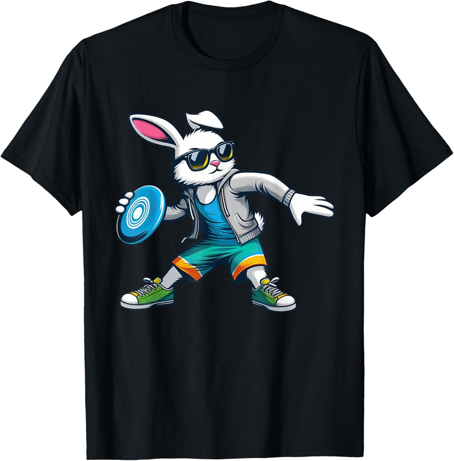 Funny Disc Golf Player Bunny Kids Men Easter T-Shirt - T-Shirt | Black